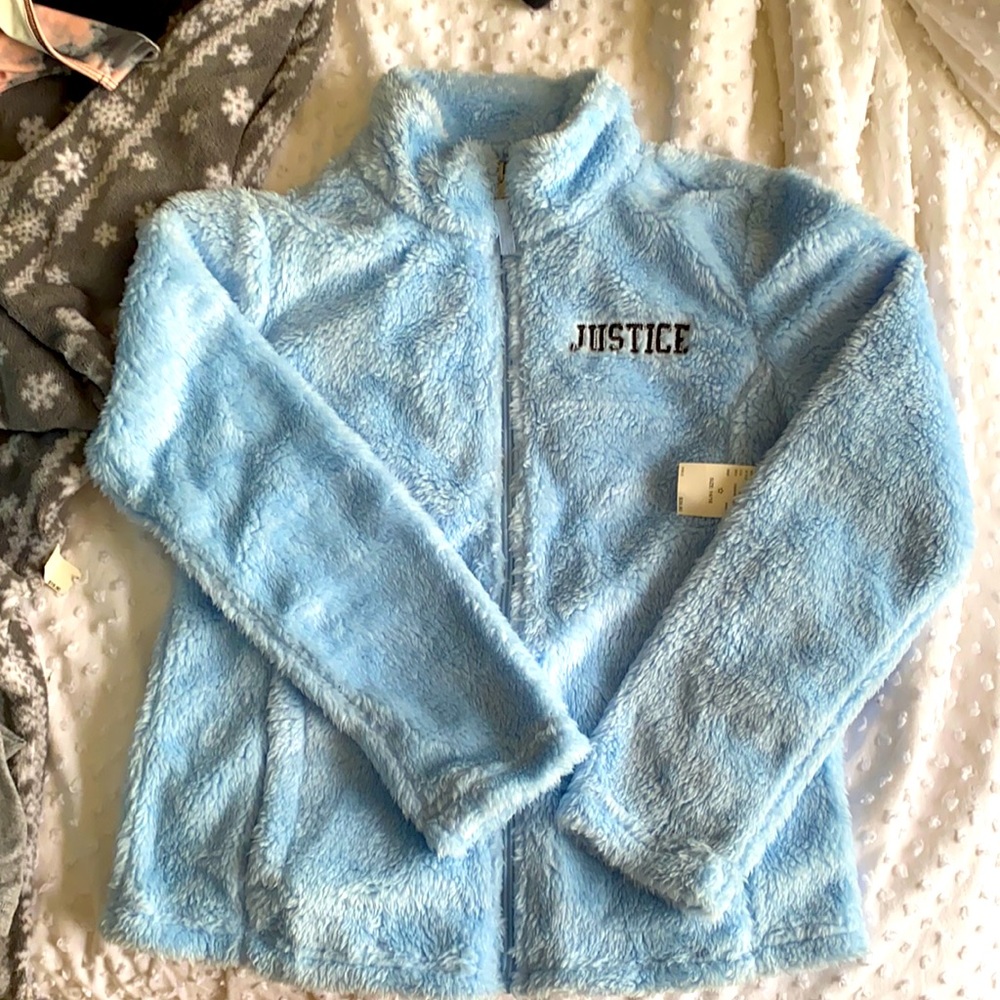 Justice fluffy full zip jacket size 14/16 blue